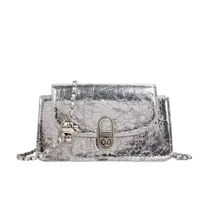 Women's Designer PU Leather Crossbody Messenger Shoulder Bag Small Square Metal Chain Fashion Style for Spring/Summer Wholesale