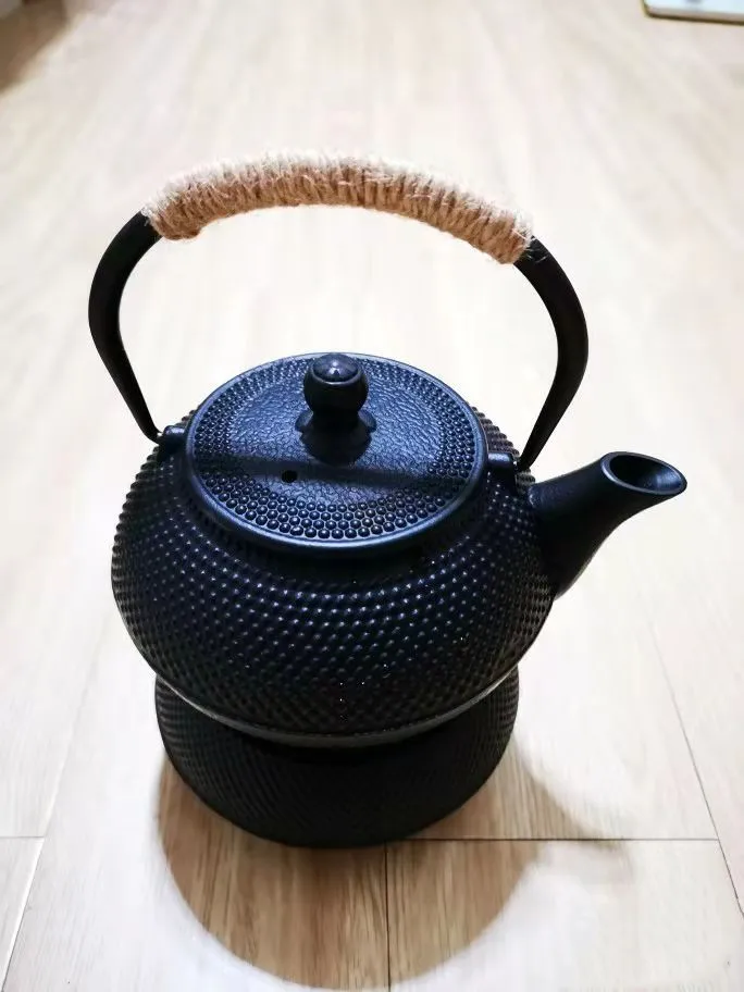 Cast Iron Teapot Set With Infuser Japanese Style Loose Tea Kettle With Strainer & Warmer & Trivet & Wooden Handle Tea Clip Fork (Color : 1.2 L