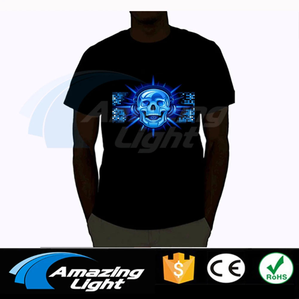 Company Logo Light Up El Panel LED T-shirt Sound Activated Flashing El Panel T-shirt