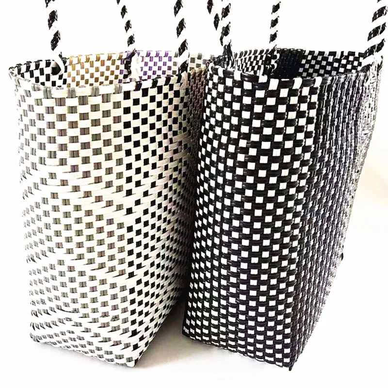 Handmade Custom Colorful PP Recycled Woven Waterproof Plastic Straw Handbags