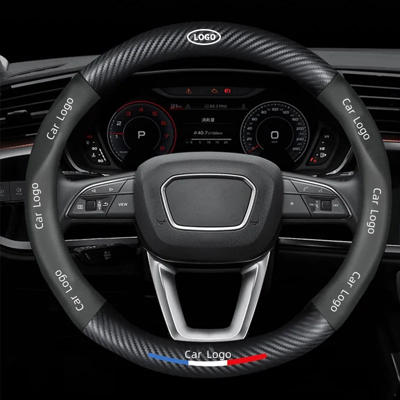 Customizable Car Logo Universal Car Steering Wheel Cover Leather Carbon ...