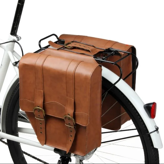 Durable PU Leather Bicycle Side Pannier Bags 19L Capacity