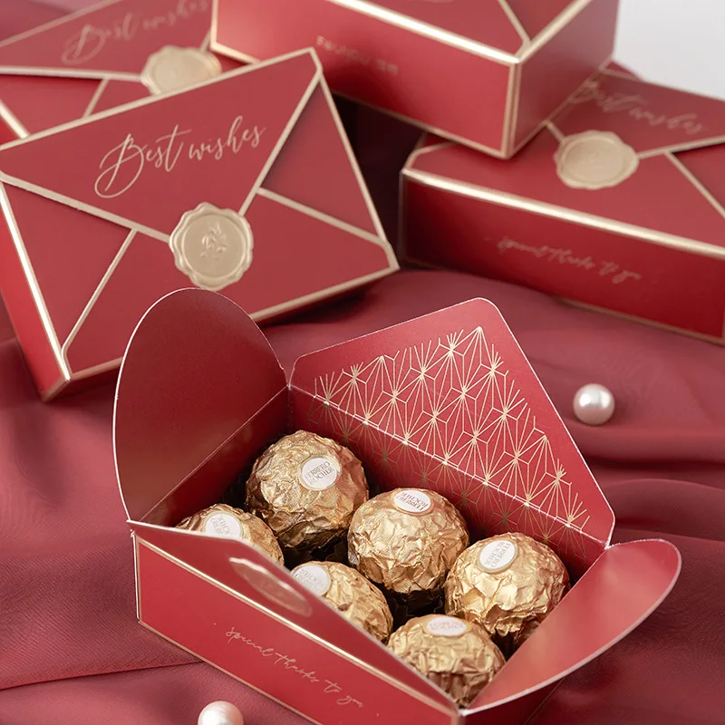 Custom Logo Elegant Envelope Folding Wedding Candy Box Party Favors for Chewing Gum Sushi Potato Chips Paper Gift Box Package