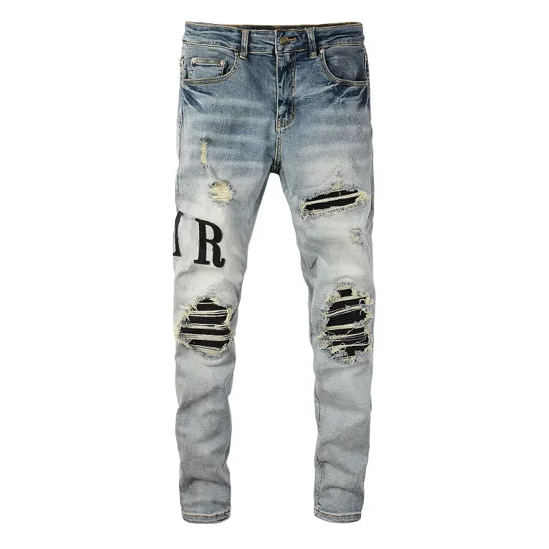 Wholesale High Quality Ripped Jeans Stacked Skinny Men Jeans Pants 2023