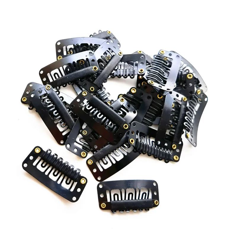 Wholesale Hair Extension Clips Black Light Brown Color 3.3cm 9 Teeth Chunni Snap with Safety Pin for Weft Extensions