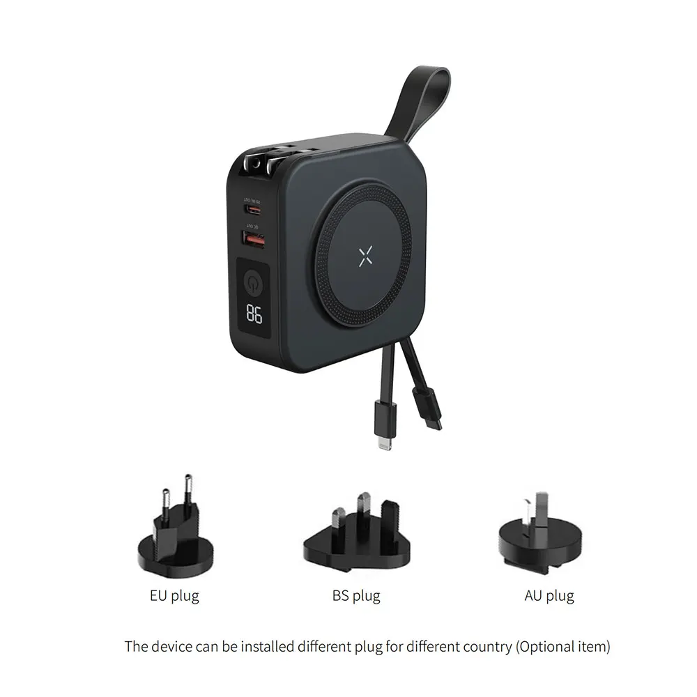 product 5 1 universal travel charger led display magnetic portable wireless fast charging 20w high capacity power bank support color-6