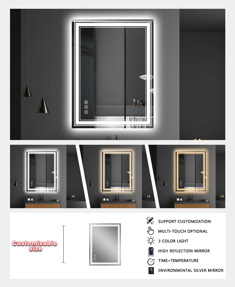 product manufacturer anti fog frameless touch sensor waterproof led bathroom mirror decorative wall mounted smart mirror-4