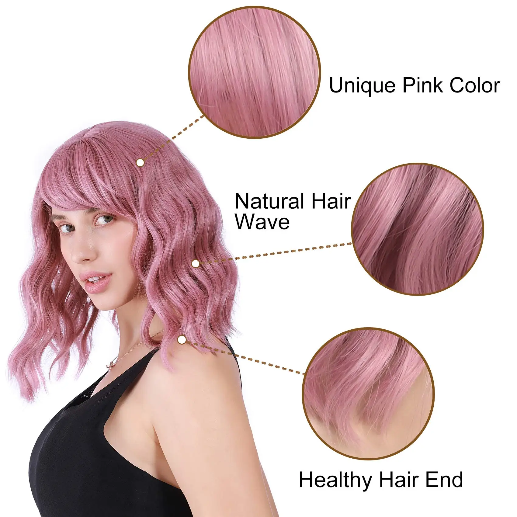 Производители поставляют короткий мягкий волнистый парик с воздушной челкой для дам