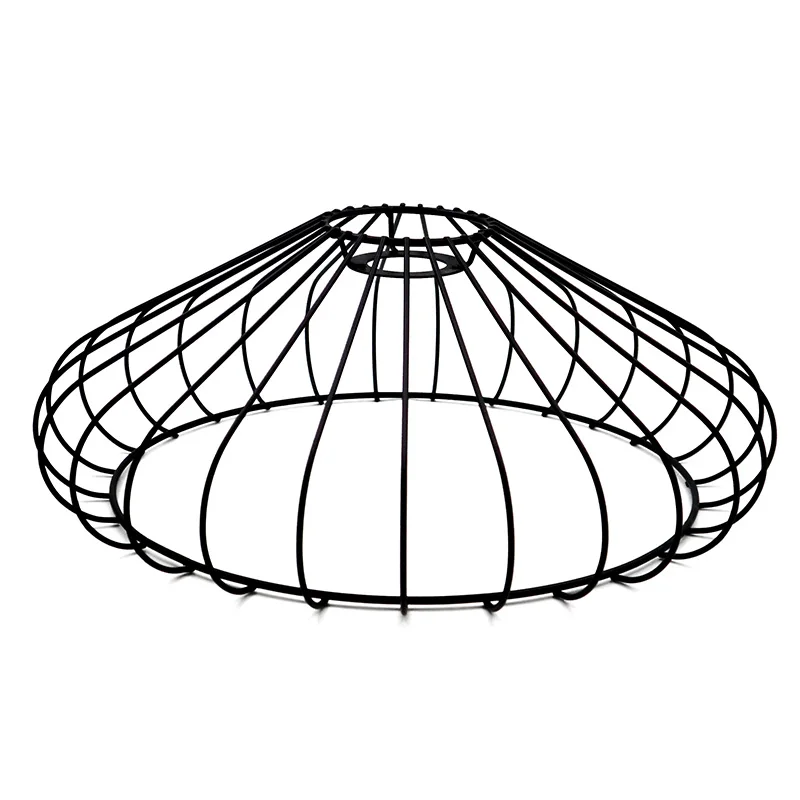 Modern Simple Style Round Black Metal Iron Wire Frame Lampshade Pendant