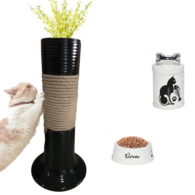 Customized Multifunctional Pet Accessories Cat Scratching Post With Heavy Ceramic Tall Floor Vase for Home Decoration