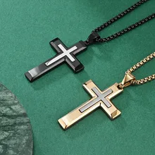 New Hot Stainless Steel Two-color Cut Cross Pendant Men Simple Hip Hop Personality Jewelry