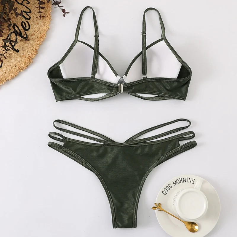 Sexy Push Up Bikini Set Bandage Swimsuit Women Strings Swimwear Thong ...