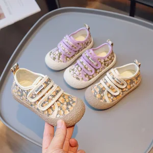 Hot Sale Boutique Spring Autumn Kids School Baby Floral Pattern Shoes Girls Casual Children's Floral Cotton Canvas Shoes