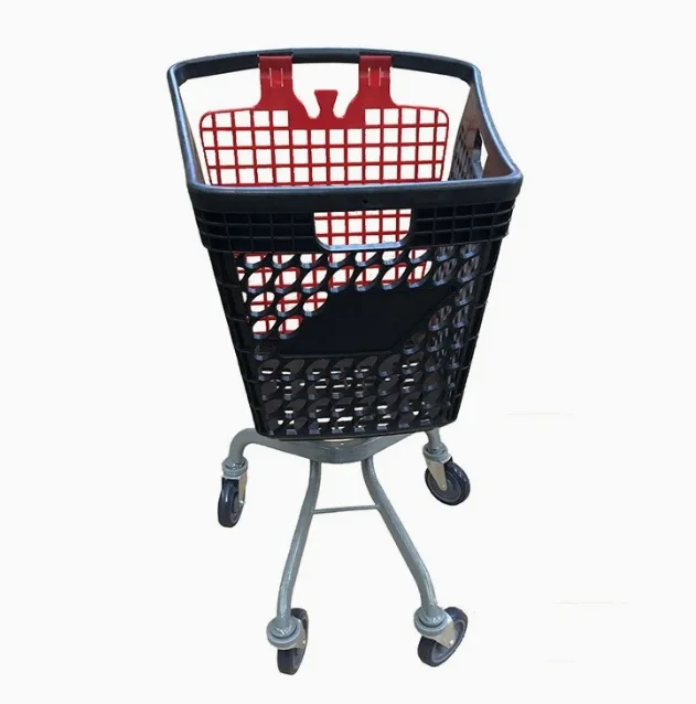 Shopping Trolley Cart with Mesh Folding Feature Plastic Supermarket Shopping Basket for Store Use