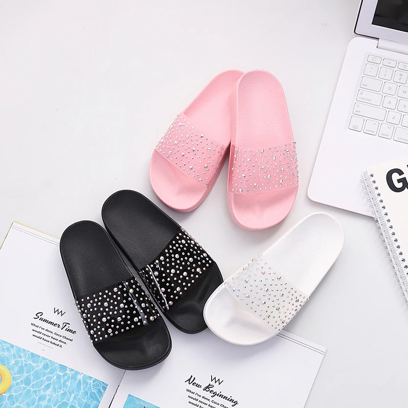Обувь, оптовая продажа, детские тапочки, летние шлепанцы для девочек с кристаллами и бриллиантами, пляжные сандалии, повседневная обувь из ПВХ