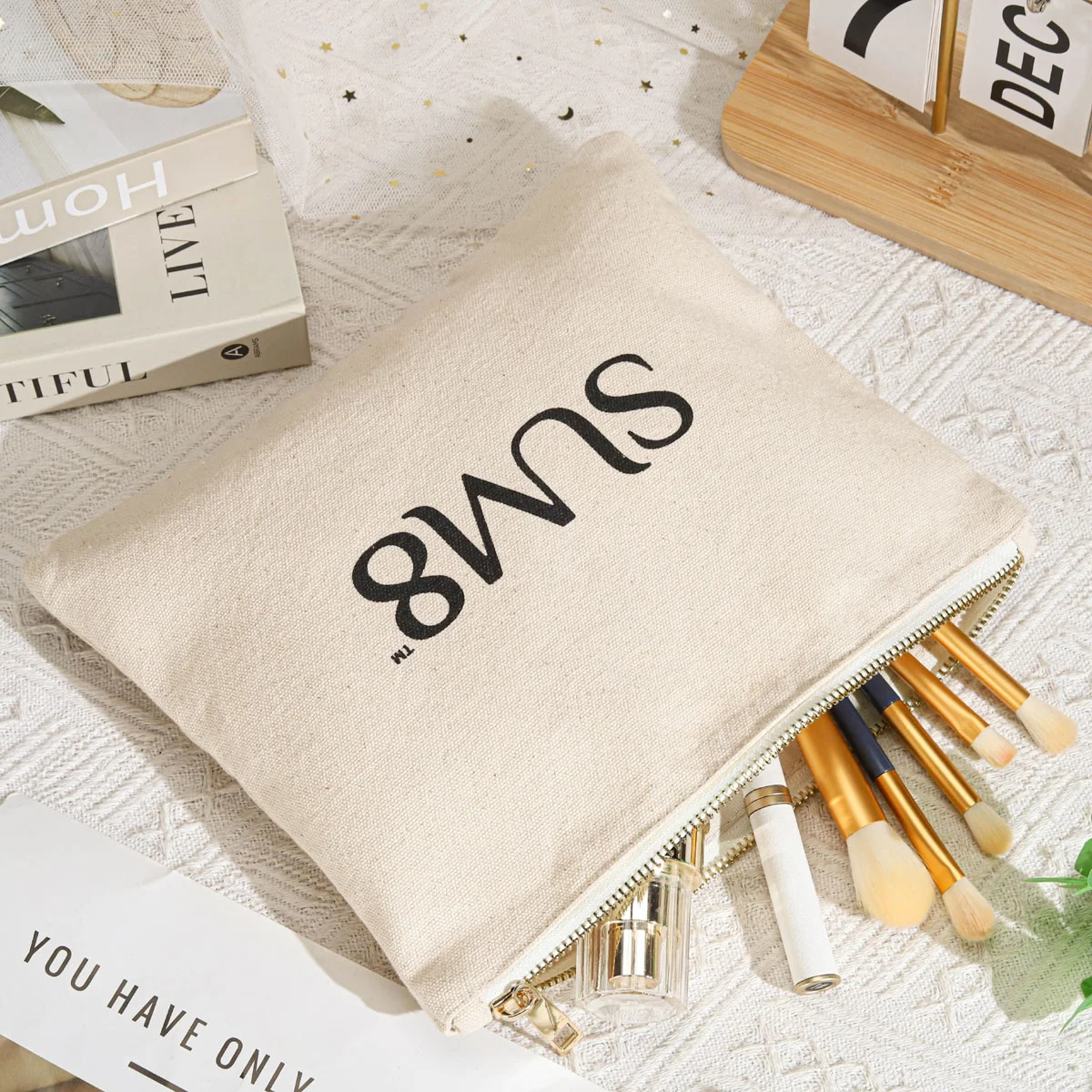 Premium Cotton Canvas Zipper Pouch Unique Print detail