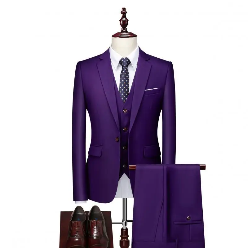 661-3 Men's Three Piece Suits - Solid Color Business Tuxedos