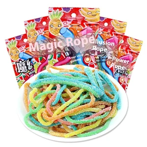 Internet-Famous Magic Rope Gummy Fruity Flavour Candy Sour Snacks for Children in Coated Bag for Small Shops Wholesale