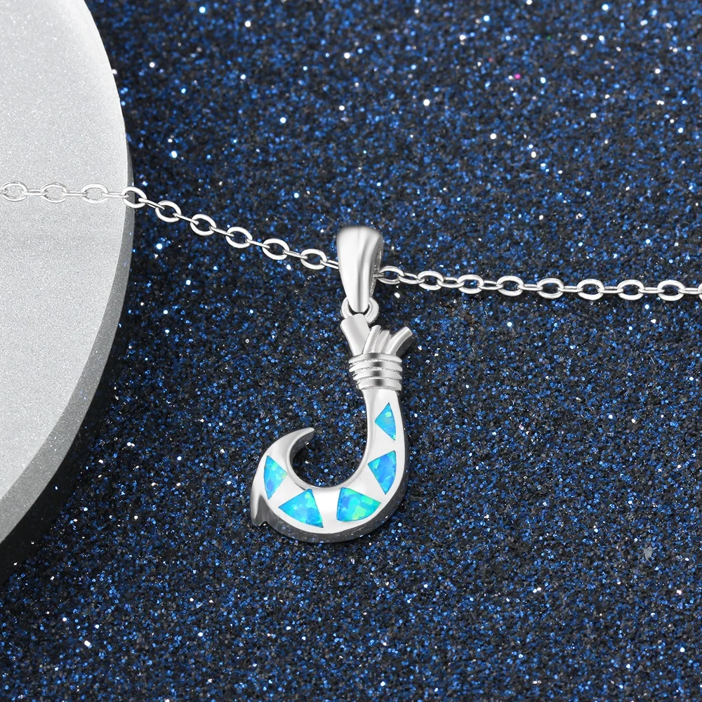 Sterling Silver Blue Opal Fish Hook Pendant