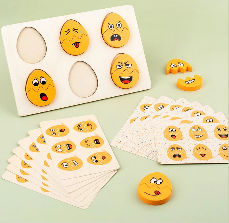 Early Education 3D Egg Face Matching Puzzle Expression Toy Wooden Blocks Puzzle Board Montessori Learning Pre-school Kids CE manufacture