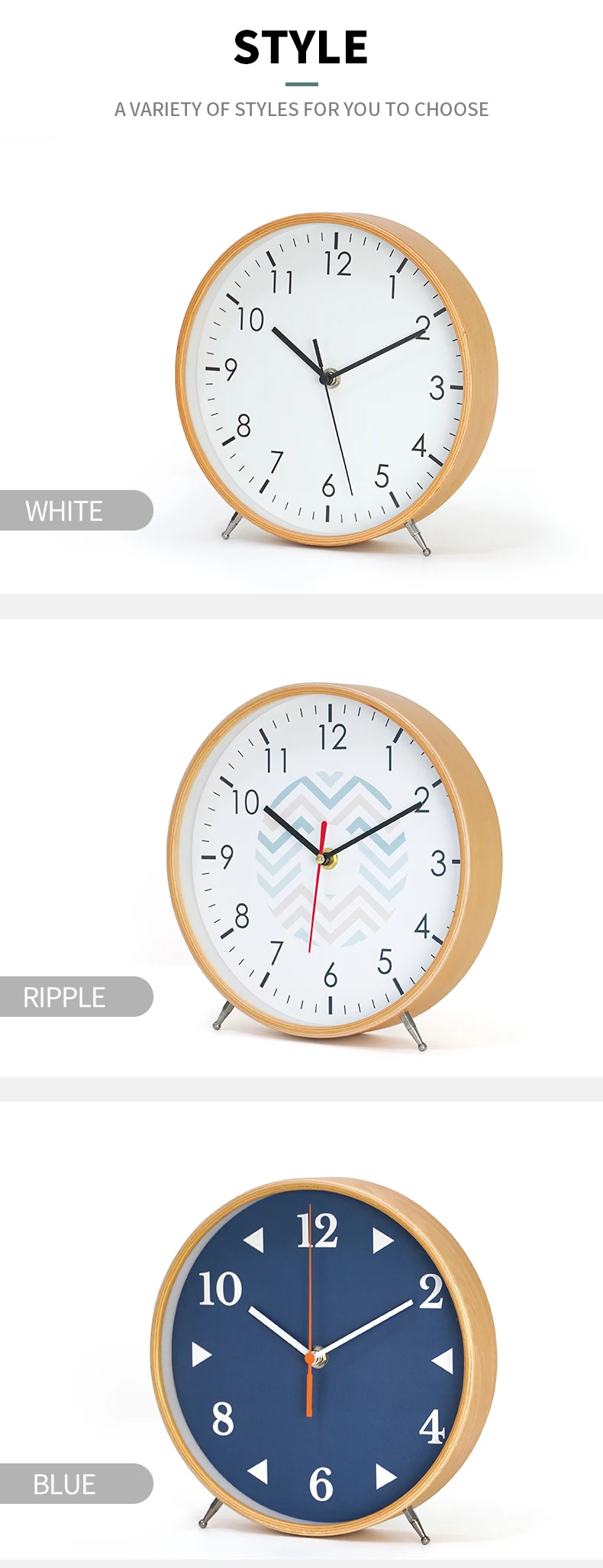 8inch 10inch Mini Wood Table Clock Round Shape Brief Style Children Kid ...