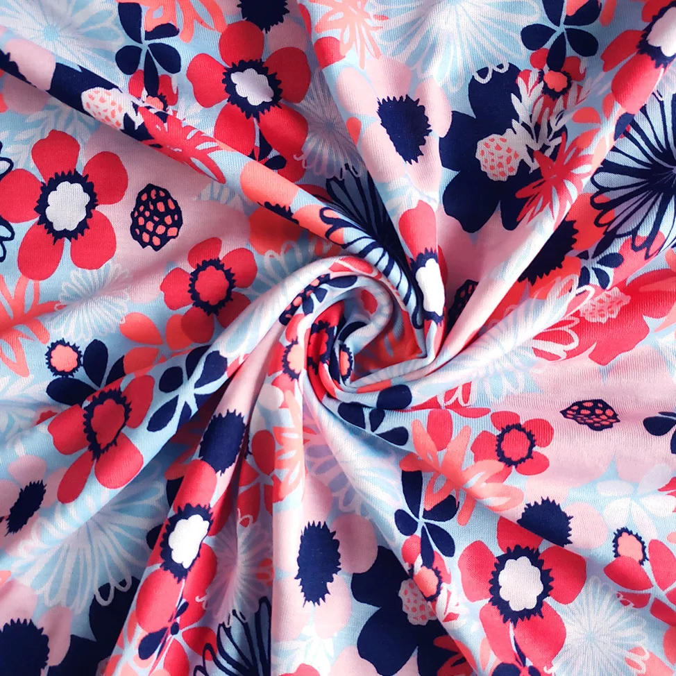 Floral Fabric For Dress Rayon Printed Fabric Soft Flower Viscose Spandex Jersey Fabric