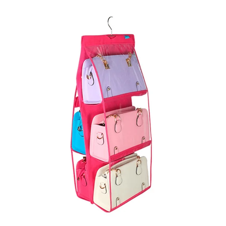 6 Pockets Hanging Handbag Organizer Wardrobe Transparent