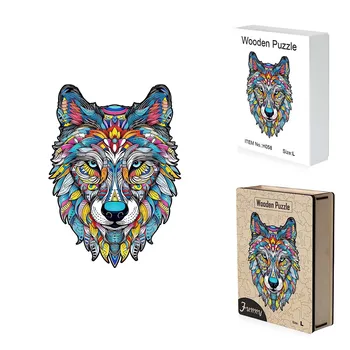 Wholesale Customize Logo Wooden Cut Puzzles, Unique Animal Wood Wolf Puzzles, Engraved ODM OEM Wooden Jigsaw Puzzles for Adults