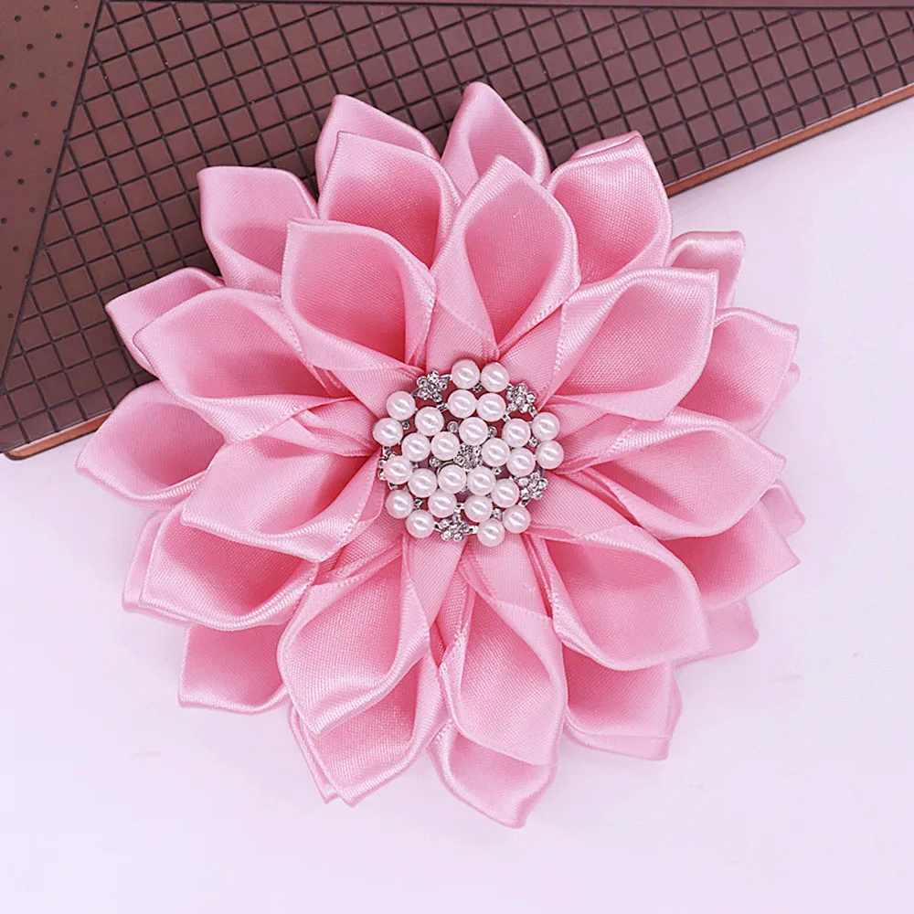 Handmade Satin Corsage Pin - Elegant Baby Pink Flower Brooch
