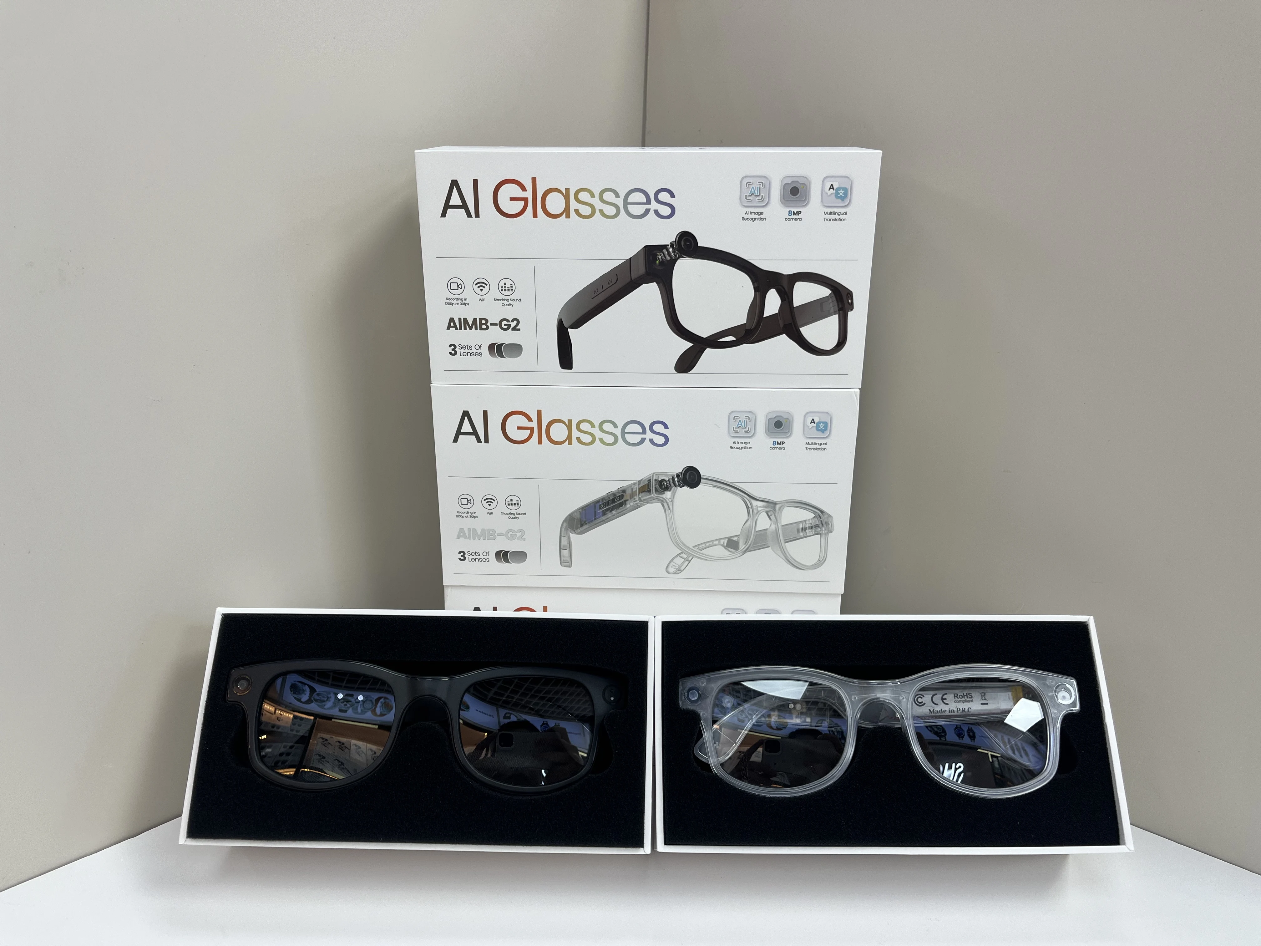 AI Smart Sunglasses AIMB-G2 8-Megapixel Camera 3 in 1 Lenses Anti 