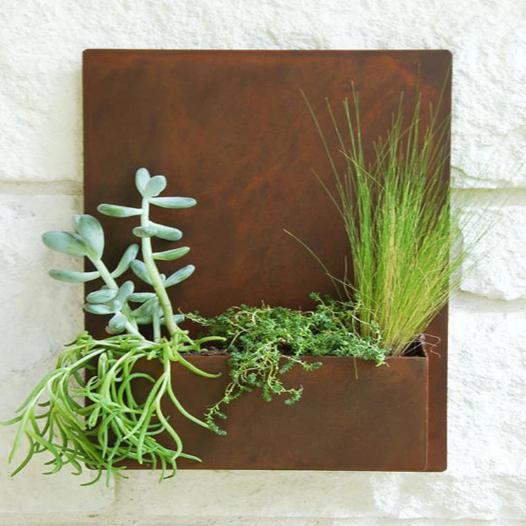 Стальной плантатор corten, подвесной Плантатор, прямоугольный стальной кортеновый стальной плантатор, подвесной на стену