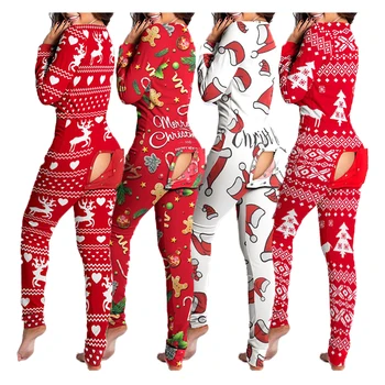 Red Christmas Pajama Sets Cosplay Halloween Winter Print Adult Onesies For Women Pajamas