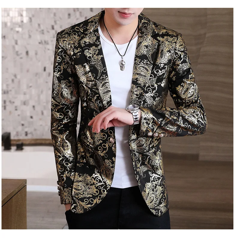 Men's Black/Gold Polyester Slim Fit Blazer main image 1