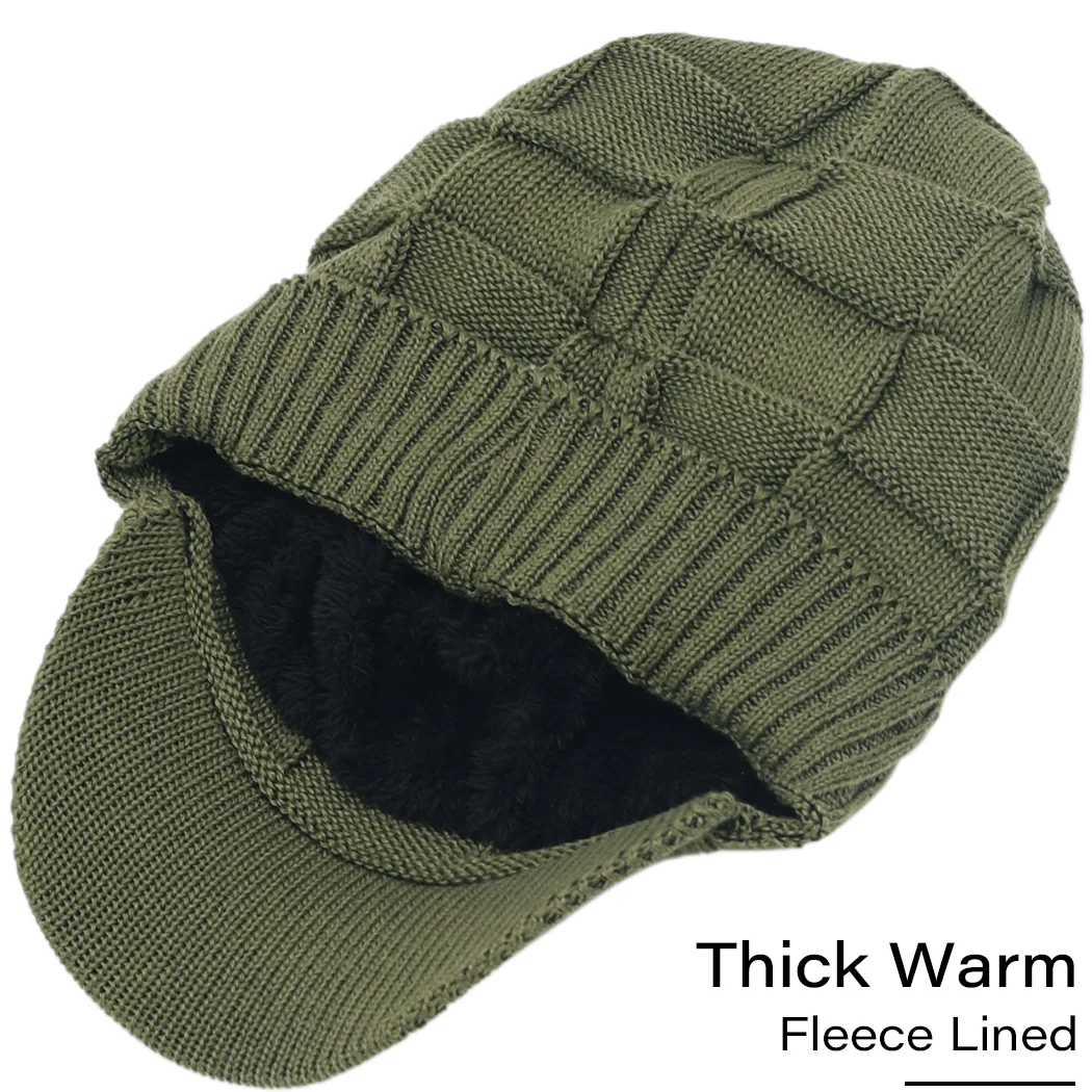 Men's Plaid Knit Beanie with Visor - Winter Outdoor Gear