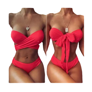 Cikini Ladies Tied Bandeau Beach Bikini Top and High Waist Bottom Swimwear Manufacturing Company