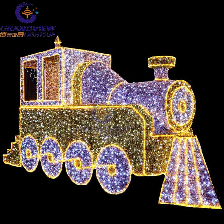 Factory Customized Illuminated Christmas Decoration Giant 3d LED Rope Light Train Motif Lights