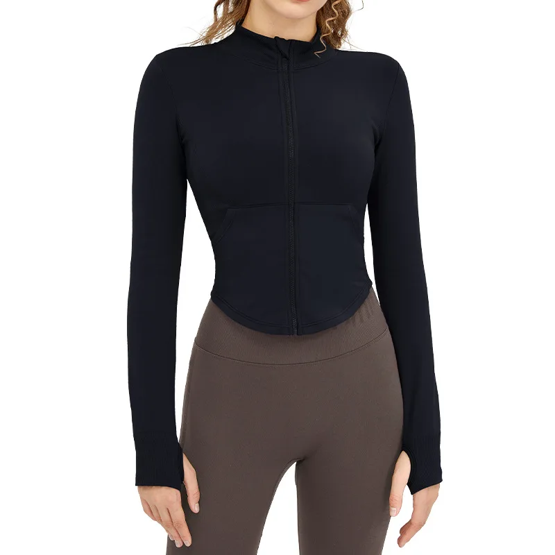 Autumn Winter Yoga Clothing Breathable for Tight Slimming Zipper Stand Collar Sports Jac detail