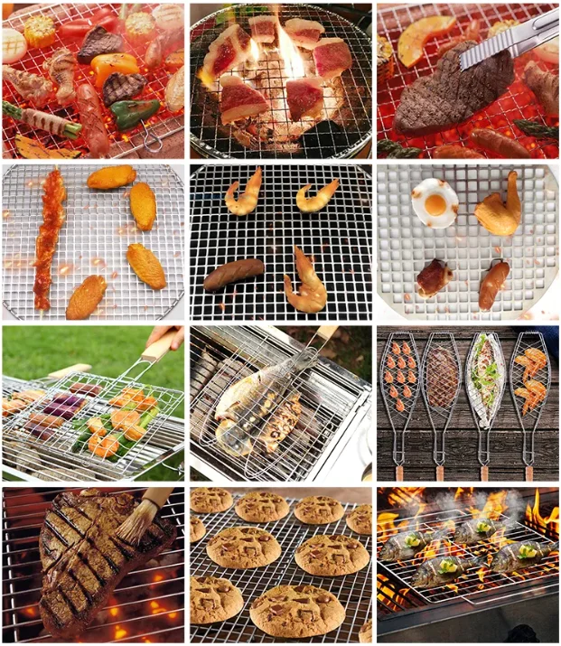 Portable Nonstick Coating Bbq Grill Basket Square Stainless Steel Bbq