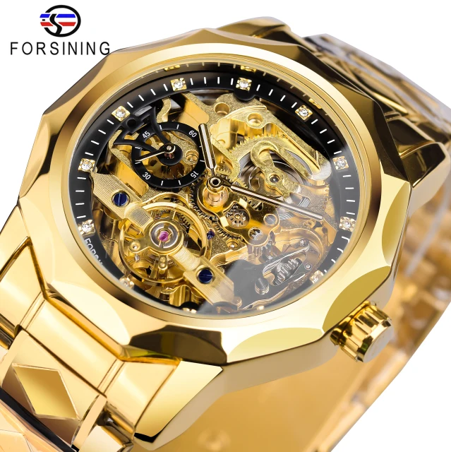 Forsining 2025 New New Tourbillion Design Mens Luxury Business Golden Automatic Mechanical Skeleton Wrist Watch Male Clock