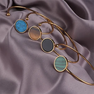 Fashion Open Cuff Bangle for Women Jewelry Vintage Real 18K Gold Plated Stainless Steel Bangle Waterproof PVD Bangle