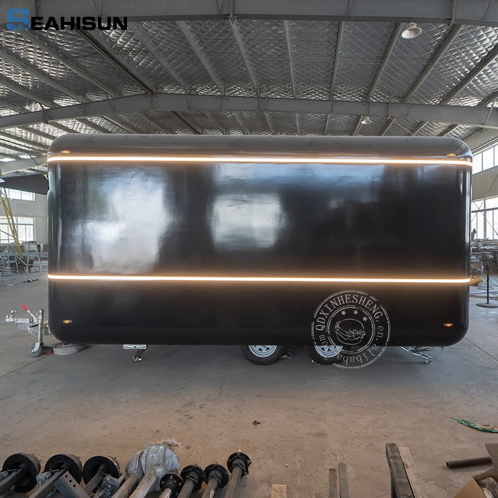 17ft Shipping Container Food Trailer with Deep Fryer Coffee Van Pizza Ice Trailer Food Truck Kitchen Trailer with Restroom