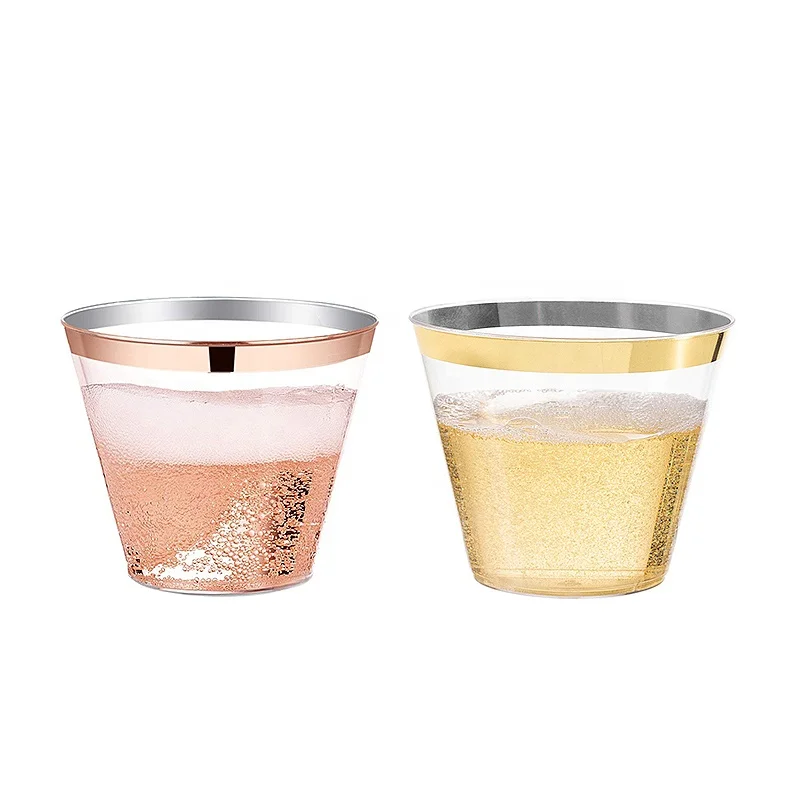 9oz золотого цвета одноразовые жесткий пластиковое Ведерко для Охлаждения пива чашки чая и кофе Тирамису десерт желе мусс фруктов пудинг одежда свадьбы дня