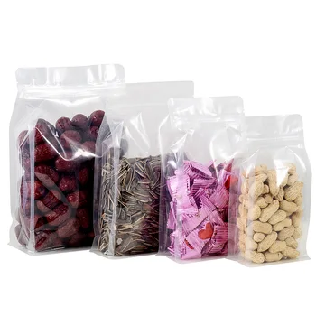 Custom wholesale recyclable Food Eight Side Seal Transparent ZipLock Flat Bottom Rice Brick Laminated Plastic packaging Bag
