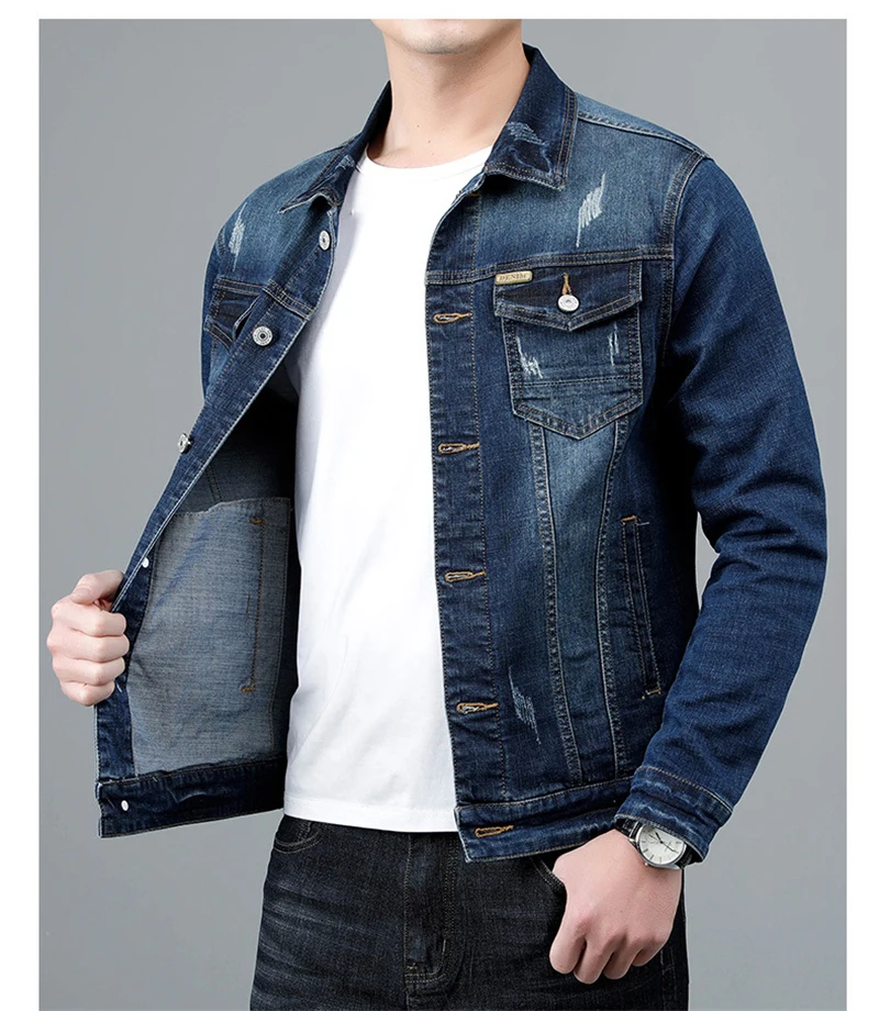 2024 Spring New Men's Casual Cotton Denim Jacket Classic Style Fashion Slim Washed Retro Blue Jeans Coat Male Brand_voghion.com