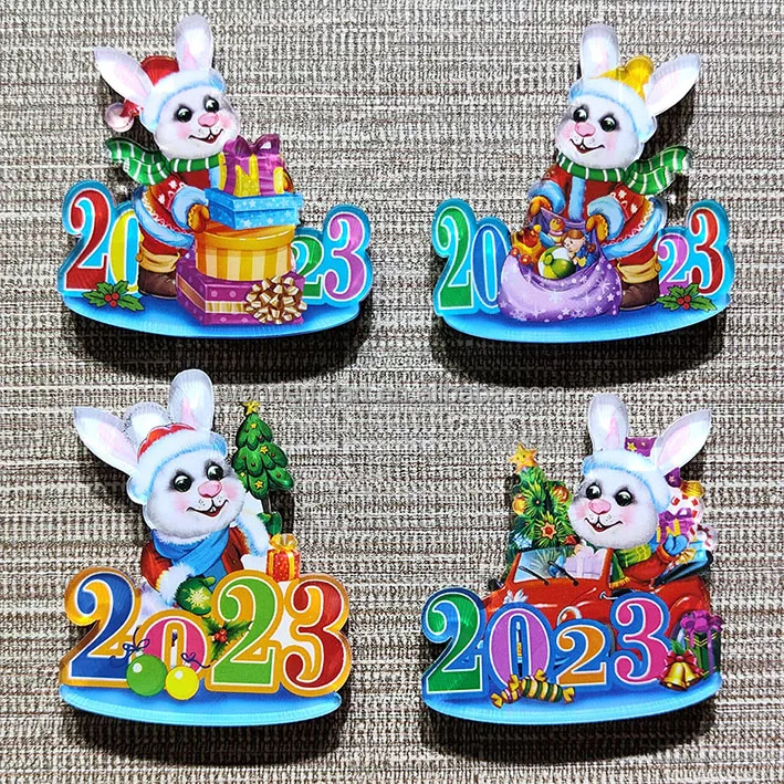 Custom Logo 2023 Rabbit Fridge Magnet Sticker Animal 3D 2D Rubber Refrigerator Magnet for Home Decoration Promotional Gift