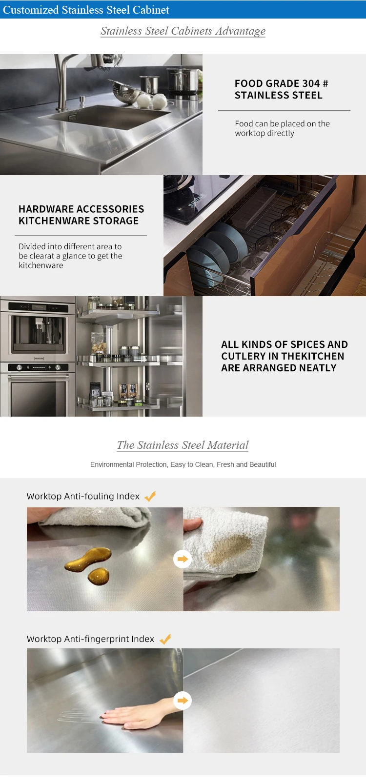 Modern Metal Ss Kitchen Design Restaurant Commercial Readymade