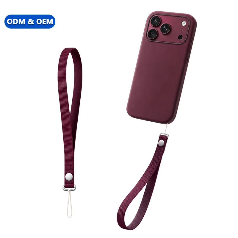 Wrist Strap Burgundy Fashionable Hand Lanyard for iPhone with Zinc Alloy Buckle Anti-Fall Anti-Lost  for Sports ODM OEM Custom