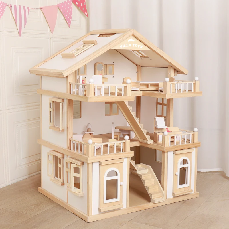 ROBUD Maison De Poupée en Bois Style Bohème, avec 37 Meubles Réalistes Et Accessoires pour Poupées - Jeu d'Imitation pour Enfants, pour Les Filles De 3 Ans Et Plus