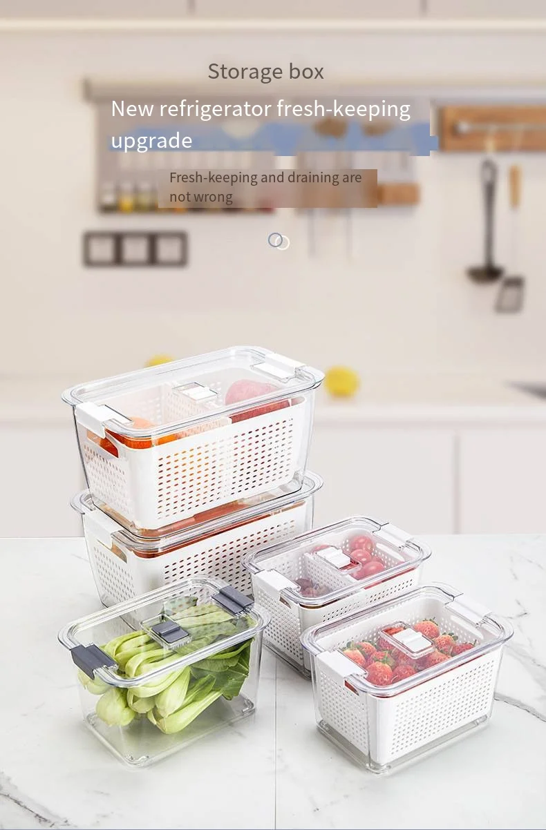 Household Japanese-style boutique double-layer drain basket fresh-keeping drain Kitchen refrigerator vegetable storage box factory