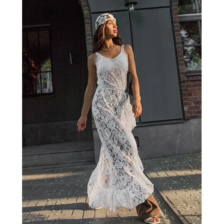 Women's European American Boho Lace Spaghetti Strap Dress 2026 Summer White V-Neck High Waist A-Line Elegant Maxi Dress| Alibaba.com Women's European American Boho Lace Spaghetti Strap Dress 2026 Summer White V-Neck High Waist A-Line Elegant Maxi Dress| Alibaba.com